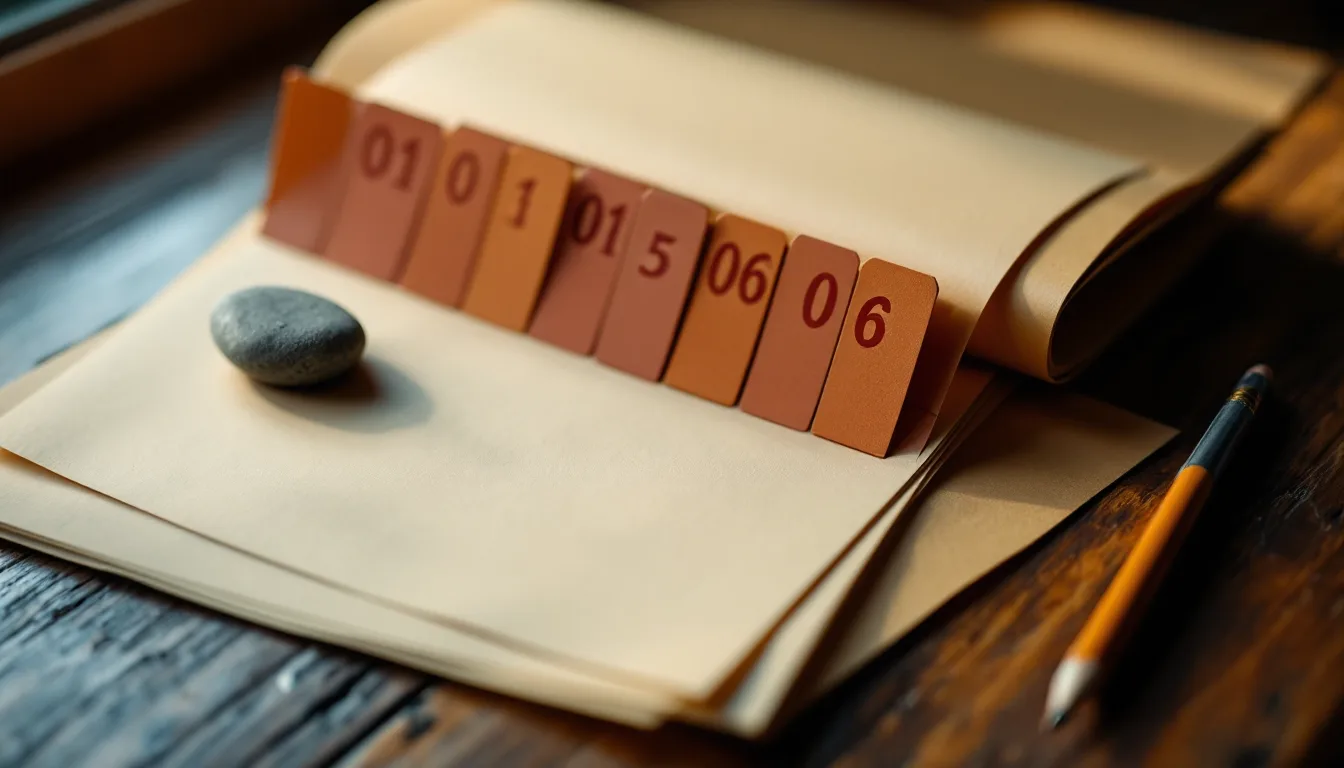 An open manila proposal folder on an oak desk with six numbered tab dividers fanned in a staircase